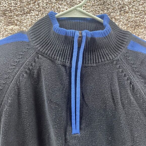 Eddie Bauer Sweater Adult XLT Black Blue Stripe Heavy Knit Pullover 1/4 Zip Mens - Picture 2 of 11